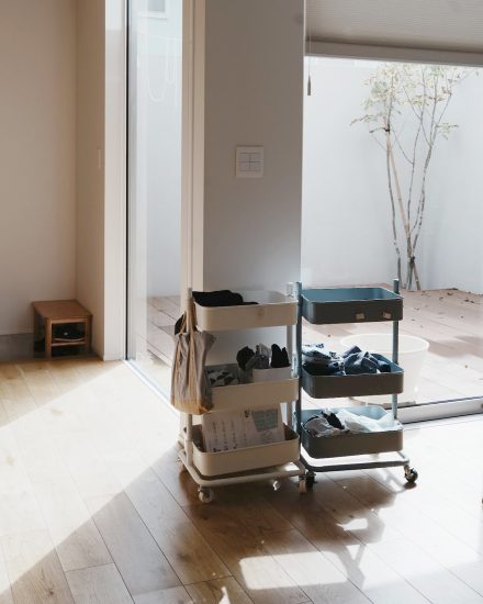 ワゴンで作る、幼稚園児と一年生の身支度スペース